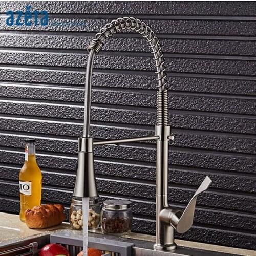 Azeta Modern Style Brushed Nickel Kitchen Tap Brass Single Hole Pull Down Cold and Hot Water Function Kitchen Faucet MK9864BN