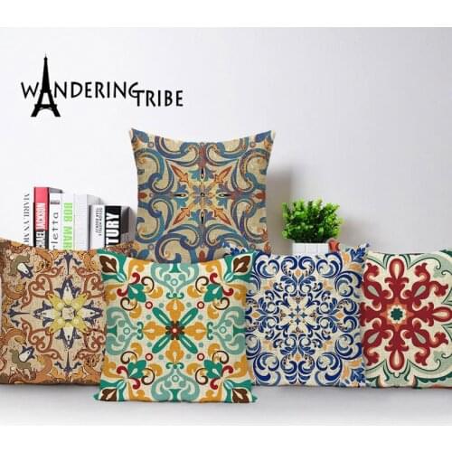 Bohemian Sofa Cushions Farmhouse Decor Linen Pillow 45*45 Vintage Decorative Cushion Cover Custom Jacquard Geometric Pillowcase
