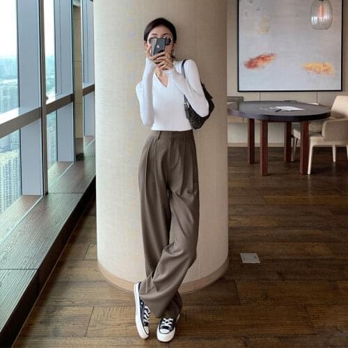 Casual Wide Leg Suit Pants For Women Summer Autumn High Waist Streetwear Loose Straight Pants Ladies Solid Color Long Trousers