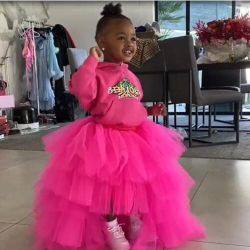 Cutte Baby Tulle Tutu Skirt Custom Made Hi Low Shappe Kid Tulle Skirt Party Birthday Photography Shoot Girls Fuchsia Tulle Skirt