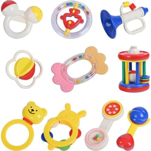 GOODWAY Baby Hand Rattles Set Bed Bell Toys Kids Happy Buddy Feeding Bottle Packing Newborns Gift Infant Rattles Toys 2017 New