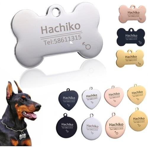 Personalized Dog Tag Stainless Steel Name Engraved ID Tags For Dog Collar Anti-Lost Pet Nameplate Pendant For Pitbull Labrador