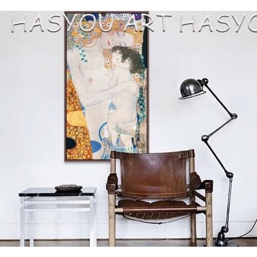 Canvas Painting Beautiful woman portrait Quardro Oil paintings by Gustav Klimt Kiss Love reproduction High quality Hand painted