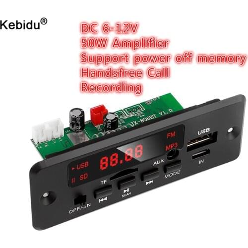Kebidu 50W Amplifier 6V-12V MP3 Decoder Board Bluetooth 5.0 Hands-free Car FM Radio Module Support TF USB AUX Power Off Memory