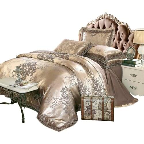 Bloemen Jacquard Luxe Beddengoed Set Queen/King Size Bed Set 4 Stuks Katoen Zijde Kant Ruches Dekbedovertrek Voorzien/Laken Sets