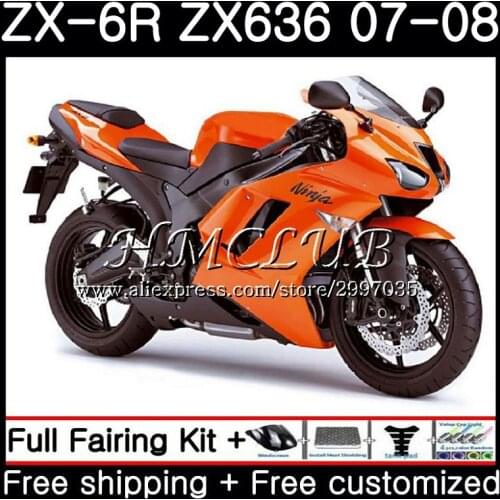 Body For KAWASAKI NINJA ZX 6R 6 R 600CC ZX636 2007 2008 54HC.4 ZX600 ZX-636 glossy orange ZX6R 07 08 ZX 636 ZX-6R 07 08 Fairing