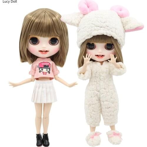 ICY Factory Blythee Doll 1/6 Bjd White Skin Joint Body Short Brown Hair With Bangs, New Matte Face With Teeth, 30cm BL662