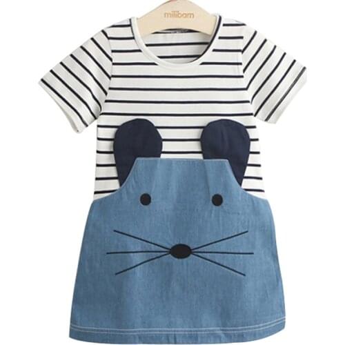 Summer Girls Dress Mouse Stripes Clothing for Toddler Kids Children Cute Girl Clothes 2-6 Years