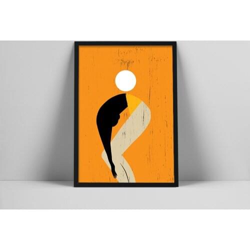 Minimalist Figure of a Dancing Woman,Abstract Female silhouette. Modern figurative illustration, Large Orange Wall Art Print