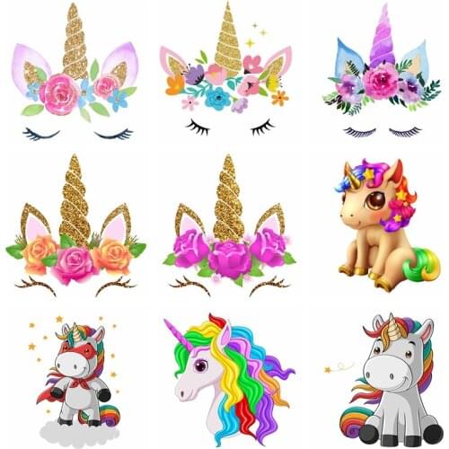 Cartoon Unicorn Patch Iron on Transfer Cute Animal Patches for Kids Clothing DIY T-shirt Appliques Heat Transfer Vinyl Stickers