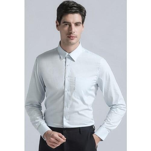 2021 New Brand Mens Regular Fit Dress Shirts High Quality Cotton Blend Long Sleeves Solid Color Mens Business Suits Shirt