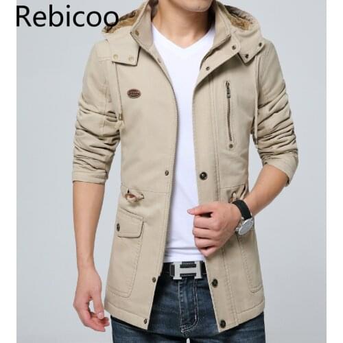 Casual Loose Autumn Winter Mens Trench Coat Fashion Hooded Windproof Windbreakers Pockets Zipper Men Jackets Streetwear