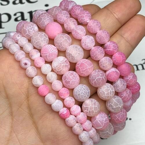 Natural Frost Matte Pink Cracked Dragon Vein Dream Fire Agates Stone Loose Spacer Web Beads For Jewelry Making DIY Bracelets