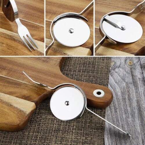 Stainless Steel Pizza Knife With Fork Cutting Wheel Home Kitchen Tool Pastry Slicer Cutter K0AB