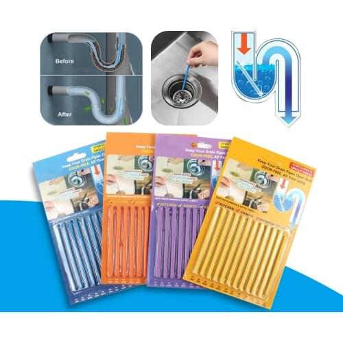 Drain Cleaner Sticks Oil Deodorizer Kitchen Toilet Bathtub Drain Cleaner Sewer Cleaning Rod Convenient Sewer Hair Clear 12/Pack