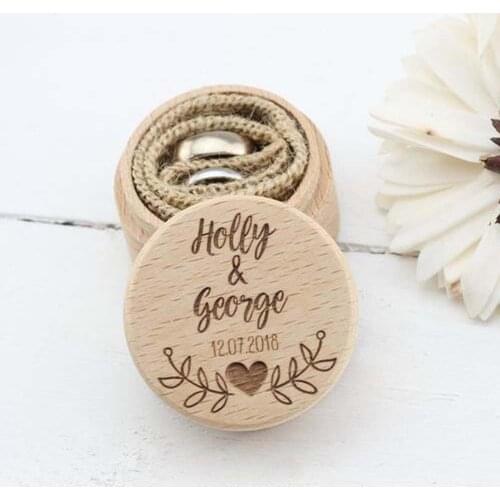 Personalised Wedding Ring Box, Custom Ring Bearer Box, Proposal Engagement Ring BOX, Wooden Rustic, Boho Chic box with name