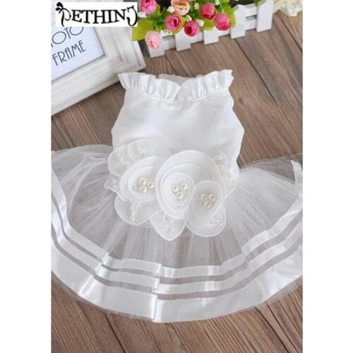 Pearl Inlay Handmade Dog Dress Summer Clothes Floral Dog Dresses Wedding Clothes Dogs Maltese Chiwawa Spring