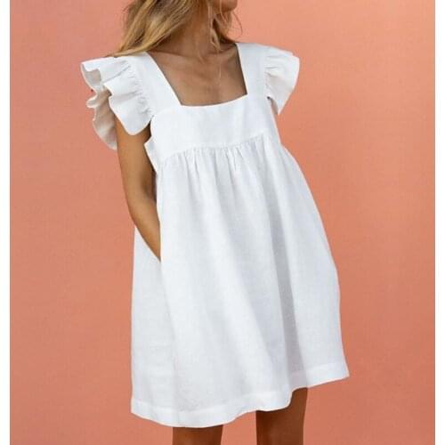 Summer White Ruffled Dresses for Women Casual Loose Sleeveless Dress 2021 New Korean Beach Yellow Mini Short Dresses Vestidos