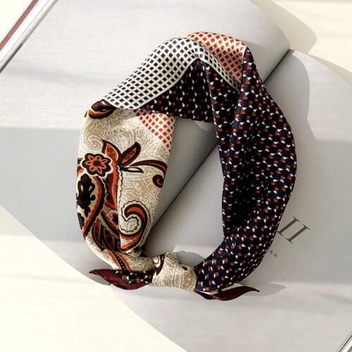100% Silk Scarf Women Fashion Boho Style Color Block Paisley Houndstooth Kerchief Bandana Head Neck Hair Headscarf 53*53cm