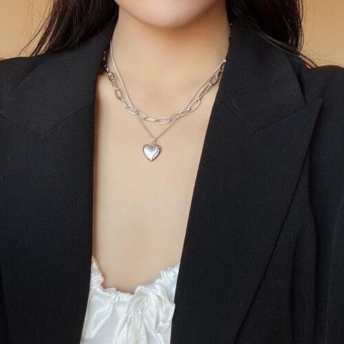 Simple Double Layers Chunky Pendant Necklace Stylish Heart Statement Necklace