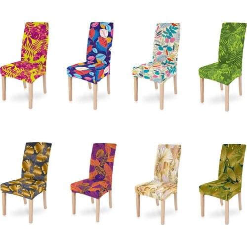 Drop Shipping Chairs Cover Spandex Tropical Leaves Home Dining Decor Seat Protector Elastic 1PC Removable Chair Covers Stretch
