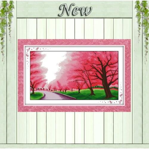 Romantic sakura decor Counted printed on fabric DMC 14CT 11CT DIY Cross Stitch Needlework kits Embroidery Sets flowers paintings