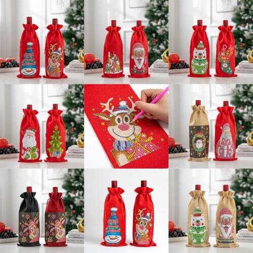 Diamond Painting Christmas Wine Bottle Cover Special-shaped Drill DIY Merry Christmas Drawstring Bag Kits Christmas Decorations