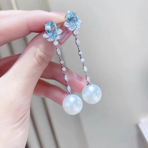 M1118 Solid S925 Sterling Silver Round 10-11mm Nature Fresh Water White Pearls Drop Dangle Earrings for Women Fine Presents