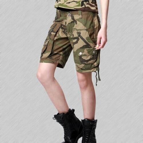 Military Womens Tactical Camouflage Shorts Summer Outdoor Hiking Travel Sports Shorts Female Straight Multi Pocket Cargo Shorts