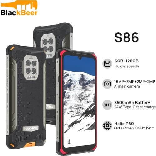 DOOGEE S86 IP68/IP69K Rugged Mobile Phones 6GB RAM 128GB ROM Smartphone Helio P60 Octa Core Cellphone 8500mAh Super Battery NFC