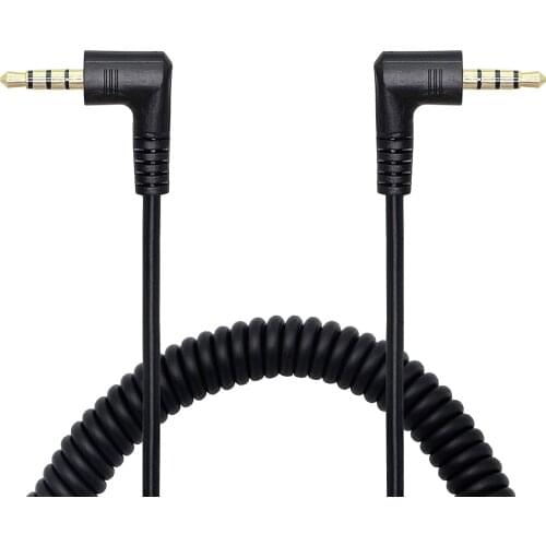 90 Degree Right Angle 3.5mm Male to Male Jack 4 Pole Extension Aux Audio Coiled Spiral Cable