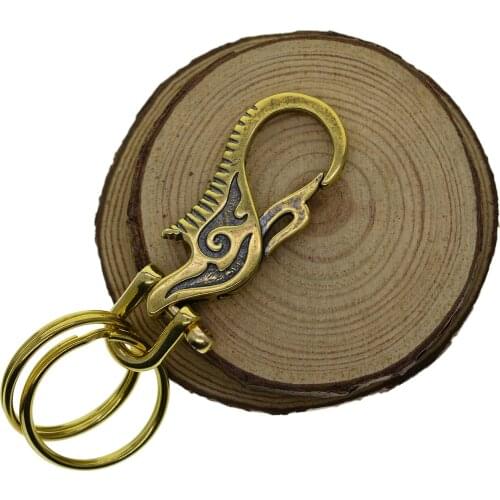 Antique handmade Fine brass Tibetan cloud fire pattern spring snap hook Clasps Luxury Keychains keyrings gift