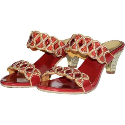 Womens Thick Heel Slippers Summer New High-grade Rhinestones Diamonds High-heeled Slippers Roman Large Size Thick Heel Shoes