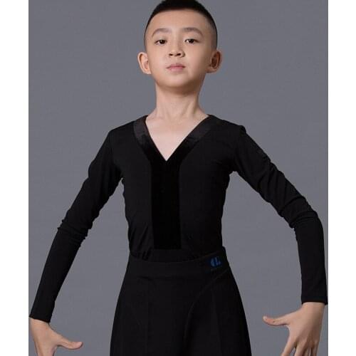 Professional Boys Latin Ballroom Dance Tops Children Long Sleeves Bodysuit Training Or Performance Dancing Wear For Kids DWY2874