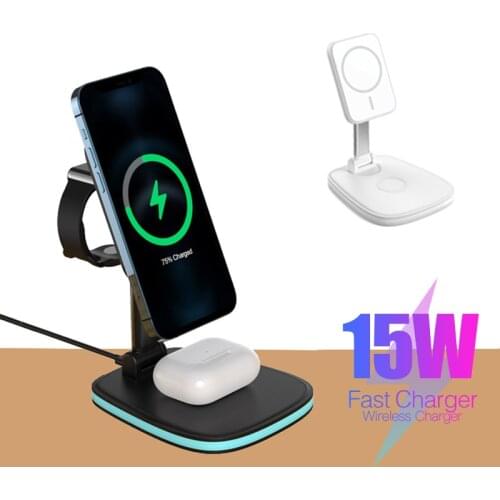 Qi Smart Magnetic Wireless Charger 3 in 1Dock Mobile Phone Fast Charging Adapters For Apple Airpods Watch 6 5 4For iPhone 12 11