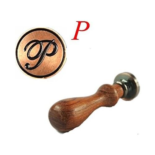 Vintage Letter P Alphabet Initial P Engraved Wedding Invitation Wax Seal Stamp Rosewood Handle Set