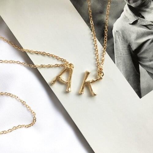 WTLTC Gold Color Small Bamboo Letter Pendant Necklaces for Women Minimalist Necklaces Personality Custom Initial Choker Jewelry