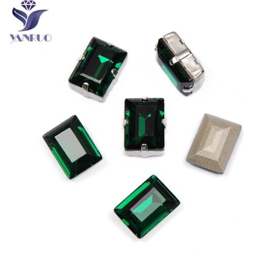 YANRUO 4527 Step Cut Emerald Sewing Applqiue Everything For Handmade Sew On Diamond Crystals Pointback Claws Wedding Dress