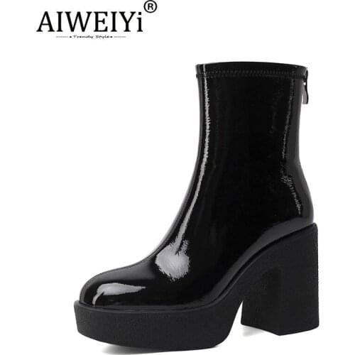 AIWEIYi Martin Boots Women Genuine Leather All Match Spring Autumn Ankle Boots British Style Thick High Heels Short Boots