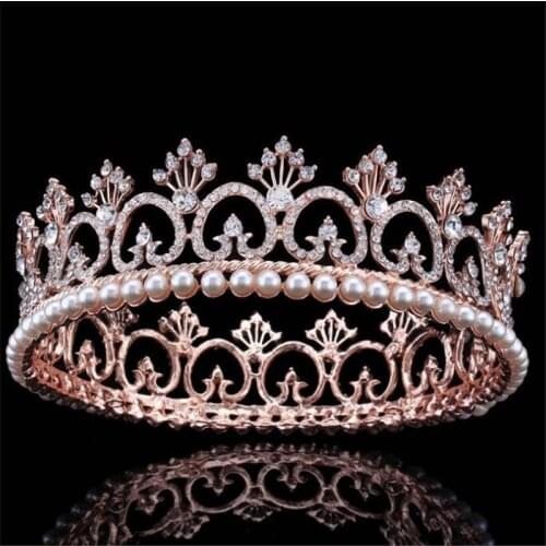 Bride Headdress Rose Gold Crown Headband Baroque Bridal Tiaras Jewelry Princess Diadem for Women Prom Wedding Hair Accessories