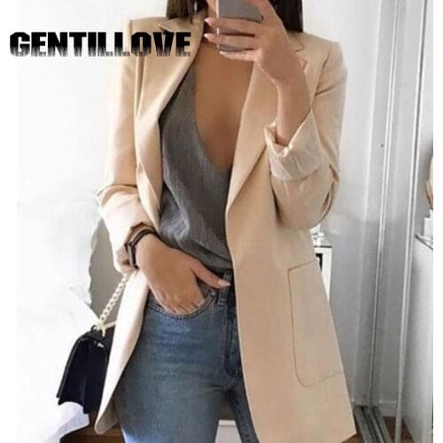 Womens Casual Suit Jacket Classic Coats Female Blazer Office Clothes Lady Formal Elegante Top Long Sleeve Slim Cardigan Solid