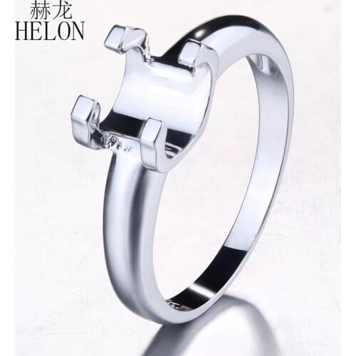HELON Sterling Silver 925 Women Trendy Fine Jewelry Ring 5.5-6mm Round Cut Semi Mount Solitaire Engagement Ring Prong Setting