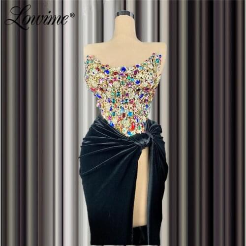 Black Evening Dresses Robe De Soirée De Mariage Crystals Evening Gown For Women Beaded 2021 Party Formal Dresses Sexy Prom Dress