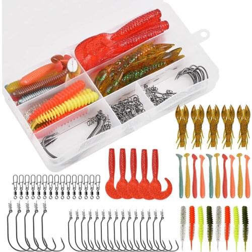 58Pcs/box Fishing Lures Set Jig hook with Twist lock Soft Lobster Worm Lures jigging bait For Trout Bass Fishing