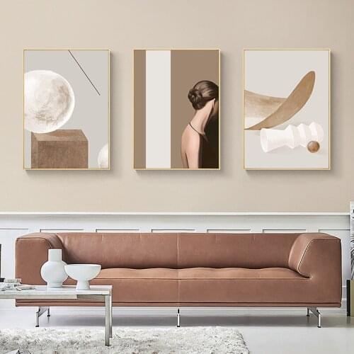 Abstract Architecture Geometric Round Ball Characters Woman Canvas Painting Wall Frameless Picture Poster Living Room Decoration