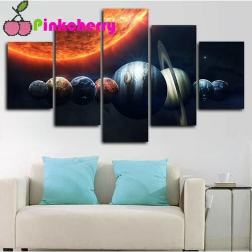 5d diy diamond painting 5 Piece Solar System Space 8 Planets embroidery full square round diamond mosaic,crystal diamond k1200