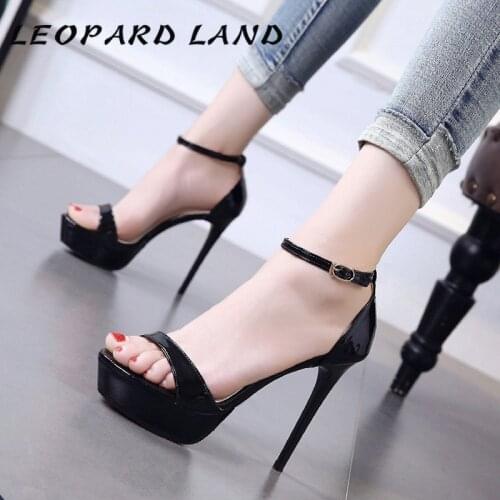 LEOPARD LAND 2019 Spring New khaki Black Super High Heels Sandals Pumps Open Toe Sandals thin High Heel Nightclub Sandals JXQ