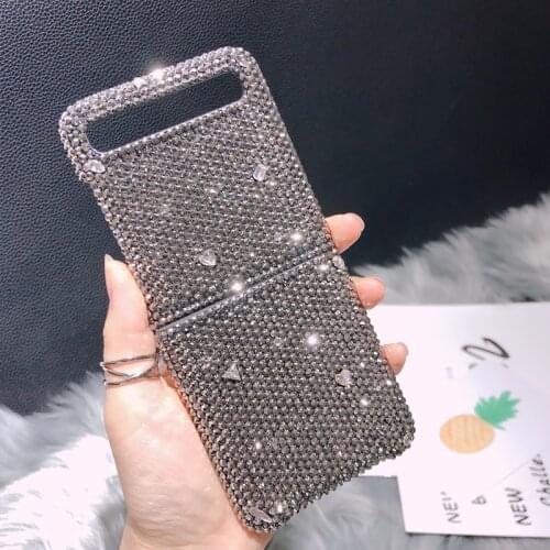 Fashion Cool DIY Metal Grey Full Bling Diamond Case Cover For Samsung Galaxy Z Flip Z Fold 2 W21 5G Luxury Handmade Case