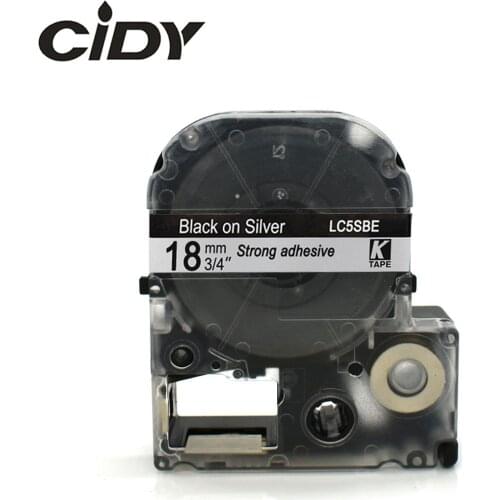 CIDY 18mm Black on Silver SM18X / LC-5SBE9 LC-5SBE LC 5SBE LC5SBE compatible label tapes for kingjim printers for LW300 LW400