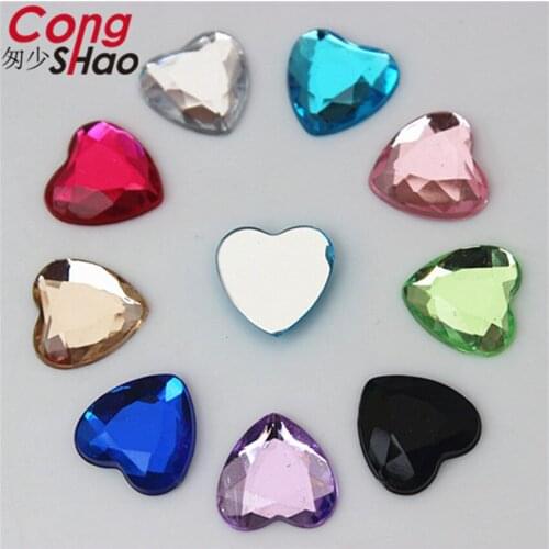 Cong Shao 300pcs 12mm Acrylic Heart rhinestone applique stones and crystals Gems Flat Back costume Button Accessories CS702